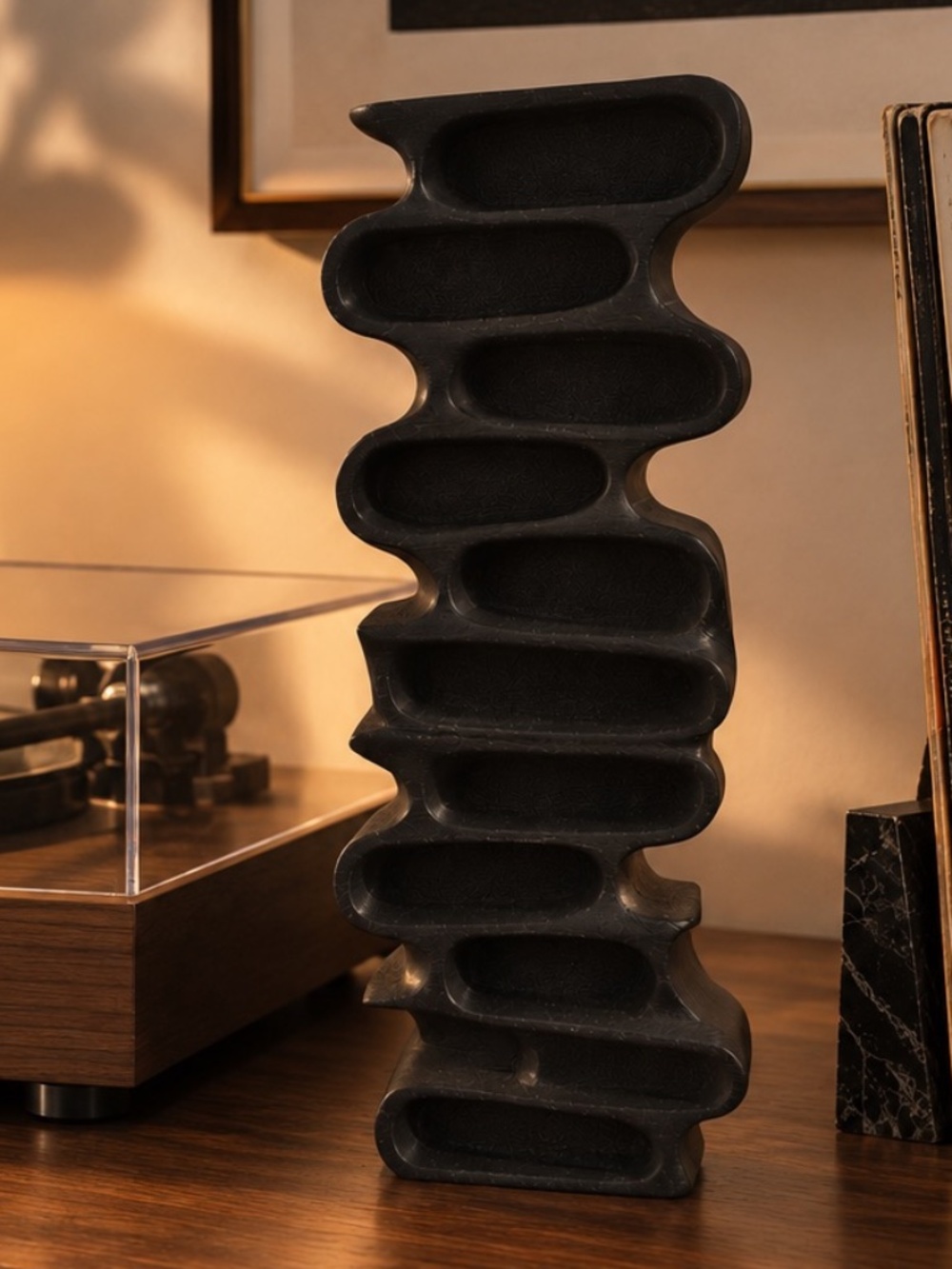 Black Wavy Abstract Sculpture | MINI Modern Decor | 3D Printed Art